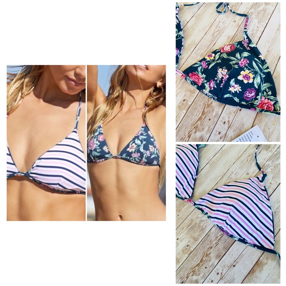 🔆 Amor y Besos ‘Floral Stripe’ Reversible Bikini Top
